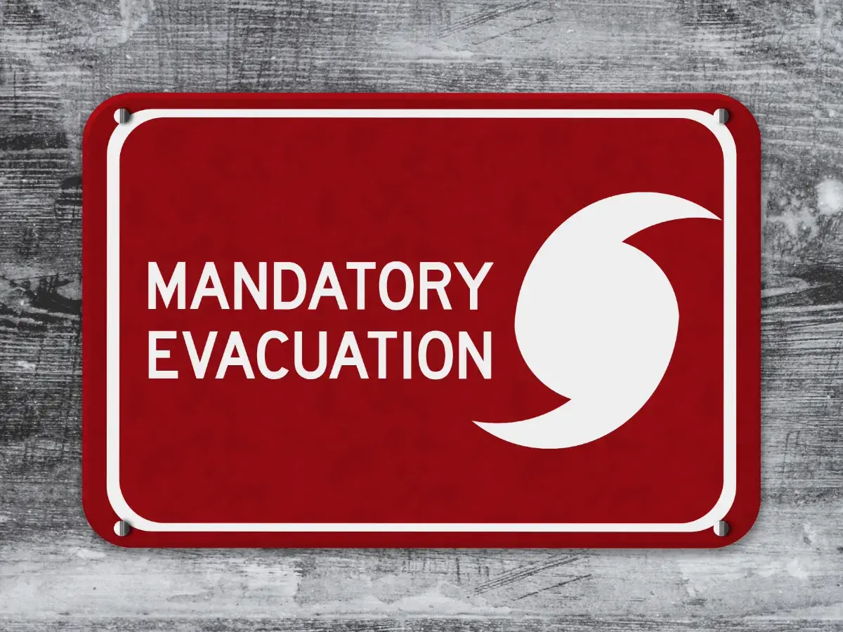 Sign displaying mandatory evacuation area