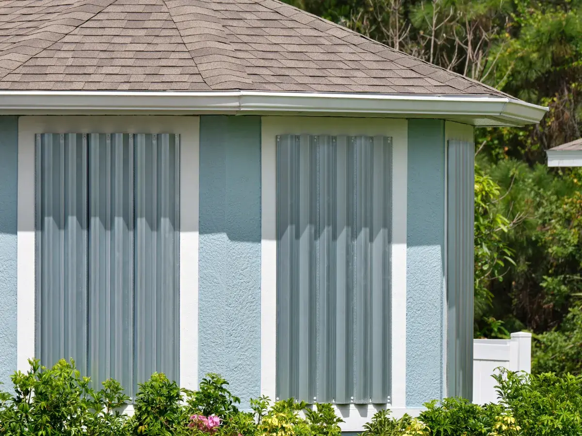 Home with hurricane shutters installed