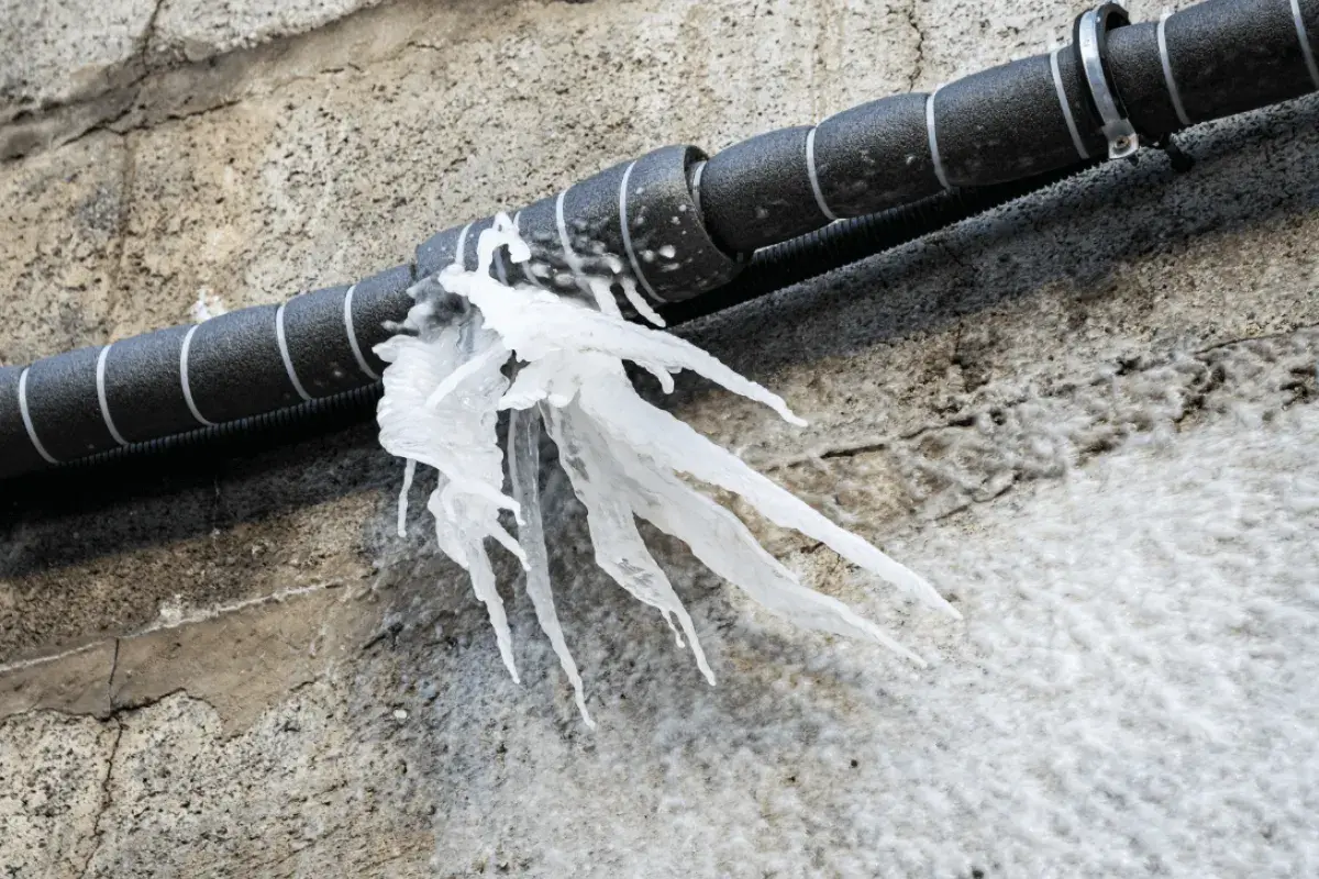 A cracked frozen pipe