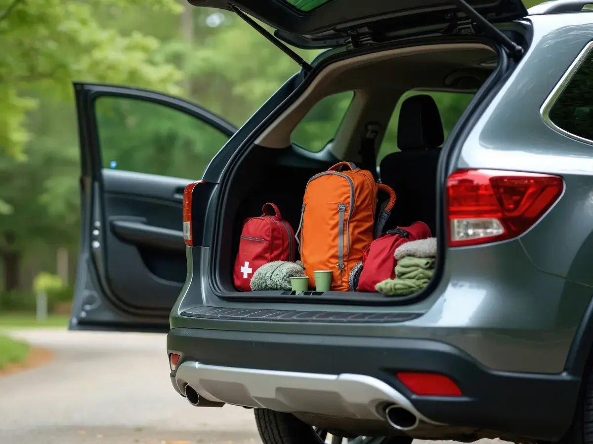 Emergency kit loaded into the back of a car